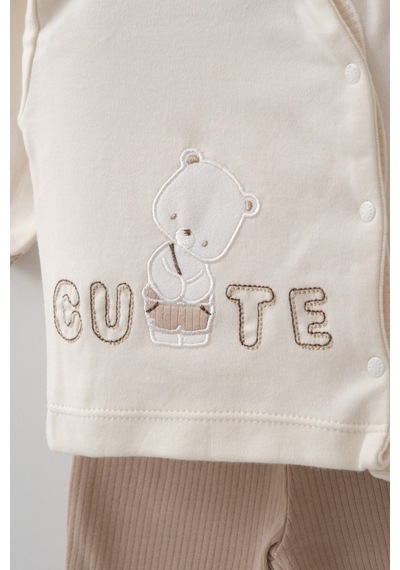 Zeynuko Erkek Bebek Cute Bear Pamuk 0-3 Ay 5'li Yenidoğan Hastane Çıkışı Zıbın Seti Kahverengi