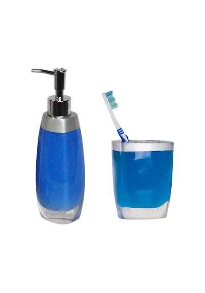 SIVI SABUNLUK,DİŞ FIRÇALIK 2 Lİ BANYO SETİ,GRİ MAVİ Gri - Mavi