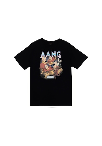 Avatar The Last Airbender Aang Baskılı %100 Pamuk Unisex Siyah T-shirt SIYAH