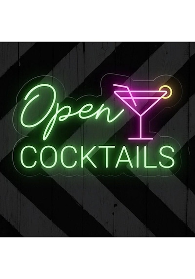 Open Cocktaıls Yazılı Ve Şekilli Neon Tabela Yeşil