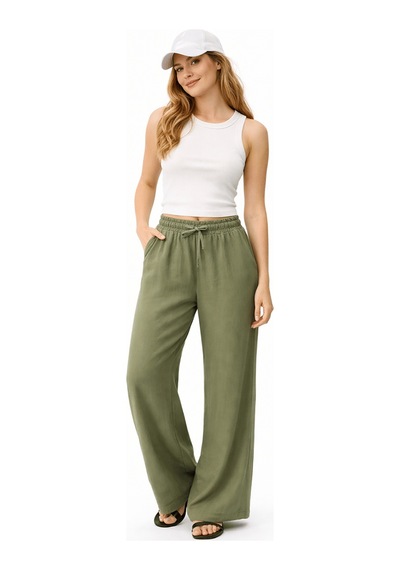 Fashion Friends Geniş Paça Kadın Keten Pantolon 26y0608k1 Haki