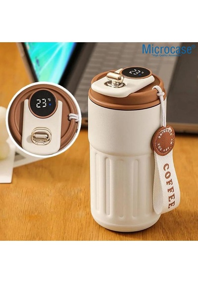 304 Paslanmaz Çelik 450 Ml Bilek Askılı Derece Göstergeli Termos Bardak Mug - Al5024 Krem Çok Renkli