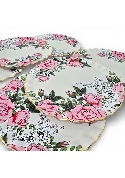 Sudedi Home Roseline Gerçek Altın Yaldızlı 26 Cm Cam Servis Tabağı 6 Adet Çok Renkli