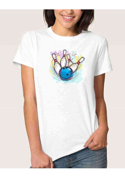 Watercolor Bowling Kadın Beyaz Tshirt (534817071)
