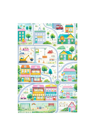 Kartela Halı Şehir Haritası Kaymaz Taban Çocuk Oyun Halısı - 80 X 120 Cm Çok Renkli