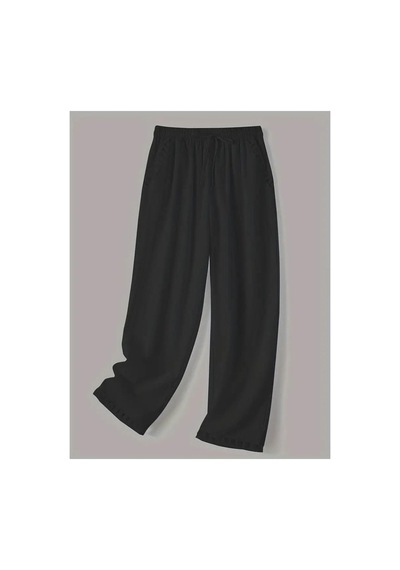 Butik İstanbul Kadın Beli Lastikli Bağcıklı Cep Ve Pantolon Ucu Güpür Detaylı Pantolon Siyah