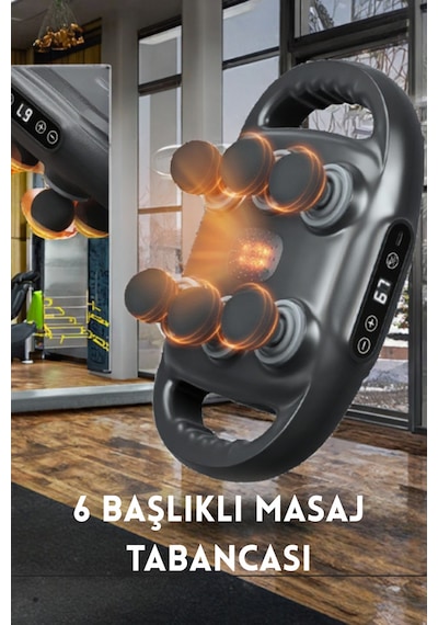 6 Başlıklı Şarjlı Masaj Aleti Derin Doku Kas Rahatlatıcı, Lcd Ekranlı Sessiz Masaj Tabancası