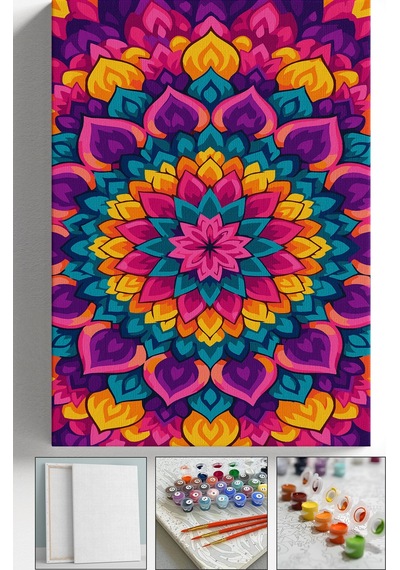 Sayılarla Boyama Seti Numaralı Tuval Fırça Boya Askı Aparatı Dahil Set 40x50 Cm - Mandala