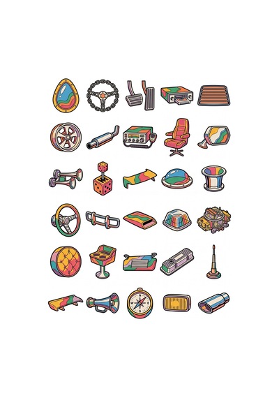 30 Adet Retro Karavan Aksesuarları Sticker Seti - Laptop, Kask, Ajanda İçin Çok Renkli