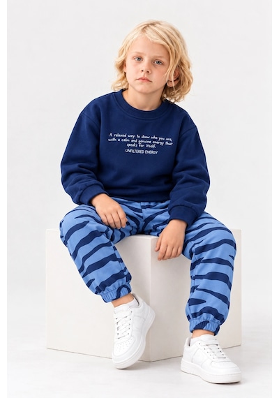 Rony Pony Kids Çocuk 3 İplik Yazı Baskılı Sweatshirt Ve Desenli Jogger Eşofman Takımı Lacivert Mavi Rony Pony Kids Çocuk 3 İplik Yazı Baskılı Sweatshirt Ve Desenli Jogger Eşofman Takımı Lacivert Mavi