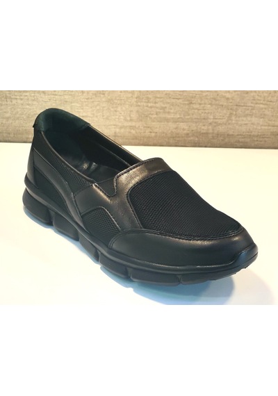 Voog 703 Bayan Deri Ve Paraşüt Kumaş Günlük Comfort Ayakkabı Siyah Siyah Nubuk