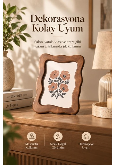 Doğal Masif Akasya Ağacı Dalgalı Fotoğraf Çerçevesi 15x20 Cm - Masa Ve Konsol Üstü Ahşap Resim Çerçevesi