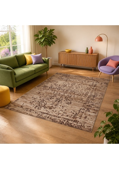 Kartela Halı Siro Halı Kaymaz Taban Makinede Yıkanabilir Halı Kahverengi - 80 X 120 Cm