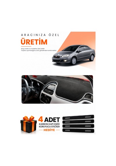 Fıat Linea Urban 2015-2021 Uyumlu Torpido Koruma Örtüsü Oto Kılıfı - Siyah Gri