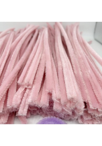 25 Adet Açık Soft Pembe Şönil , Çiçek Yapımına Uygun Tüylü Tel, 30 Cm 6 Mm