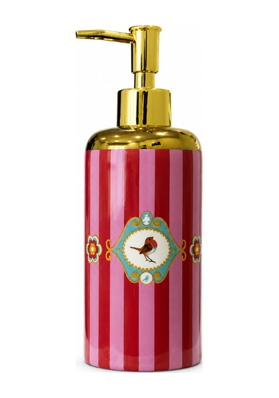 Piraye Porselen Love Birds Sıvı Sabunluk Altın Renkli Dekoratif Banyo Ve Mutfak Aksesuarı , 20 X 7 Cm Pembe - Kırmızı