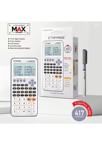 417 Fonksiyonlu Geniş Çift Satır Kitap Ekran Bilimsel Hesap Makinesi, Ul-991es Plus Max Serisi Gri-lacivert