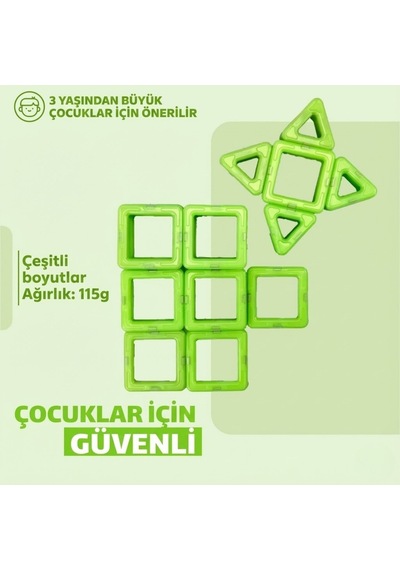 Karanlıkta Parlayan Fosforlu Manyetik Yapı Blokları - 30 Parça Mıknatıslı Eğitici Zeka Oyunu Seti
