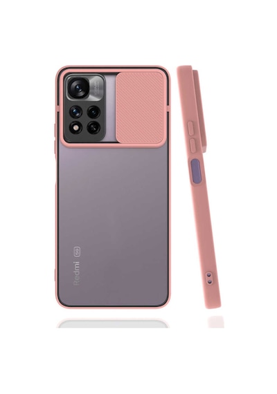 Noktaks - Xiaomi Redmi Note 11 Pro Plus 5g Uyumlu - Kılıf Slayt Sürgülü Arkası Buzlu Lensi Kapak - Pembe Açık