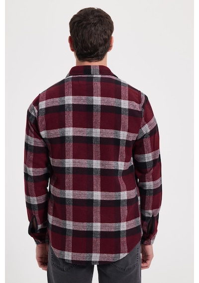 Tudors Erkek Slim Fit Dar Kesim Kareli Kışlık Oduncu Gömlek-42349 Bordo