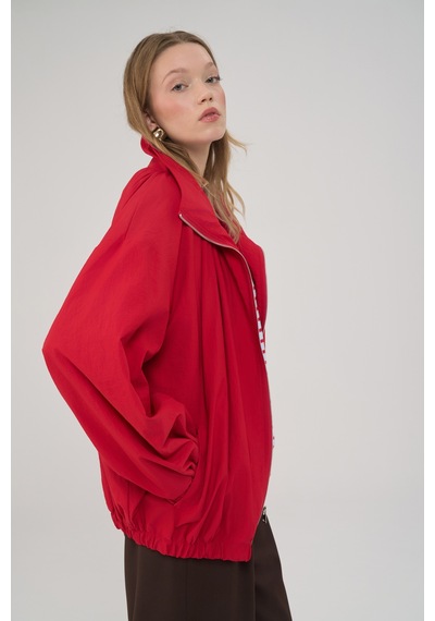 Mai Collection Azel Fermuarlı Oversize Kırmızı Bomber Ceket