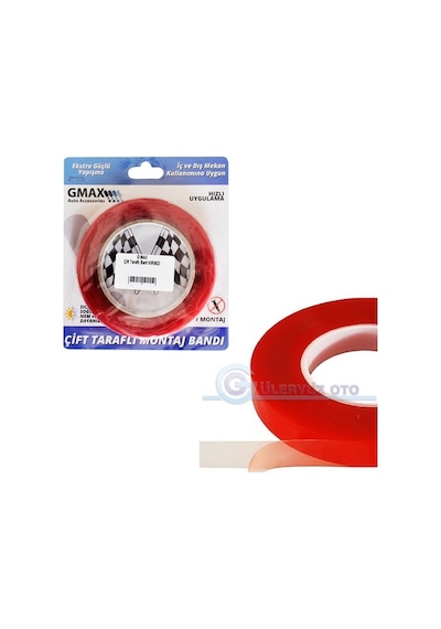 Kırmızı Ekstra Güçlü Yapışma İç ve Dış Mekan Çift Taraflı Montaj Bandı GLZ03903100 1 Cm x 5 M