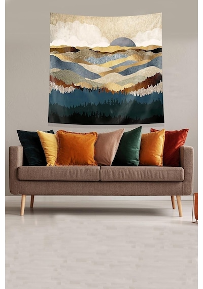 Pelangi Gold Doğan Güneş Leke Tutmaz Kadife Kumaş Duvar Örtüsü Duvar Halısı Tapestry Kwll323, 35 X 50 Diğer