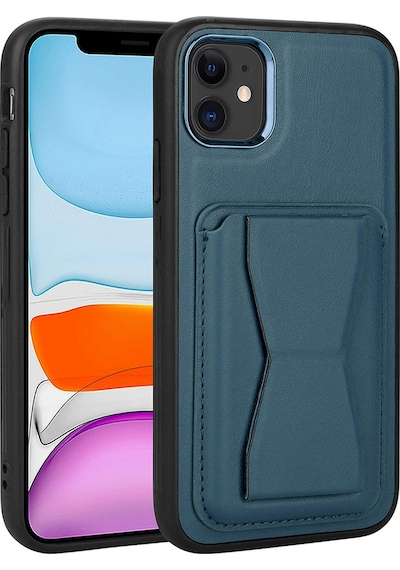 Kilifone - Apple Uyumlu iPhone 11 - Kılıf Kart Bölmeli El Tutacaklı Stand Olan Pu Deri Memo Kapak - Lacivert