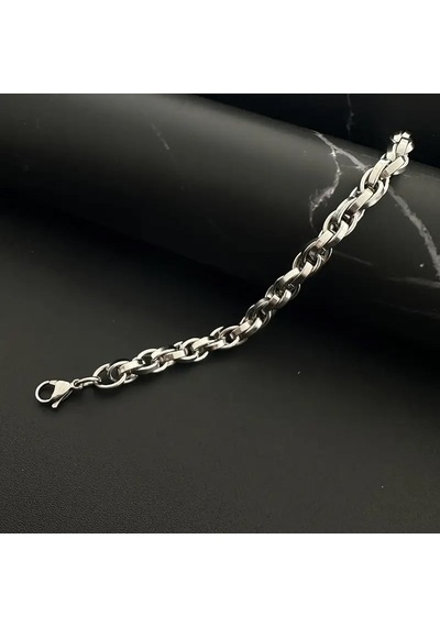 Gümüş Kaplama İç İçe Geçmeli Zincir Halat Unisex Çelik Bileklik - 3213 Gümüş