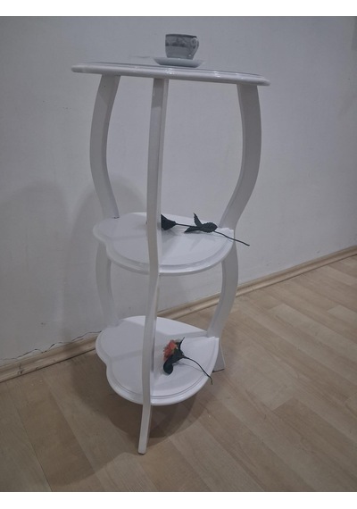 Çiçeklik Fiskos 90679 Çiçeklik Kalpli Model Mdf Parlak Ahşap Ayak Parlak Beyaz