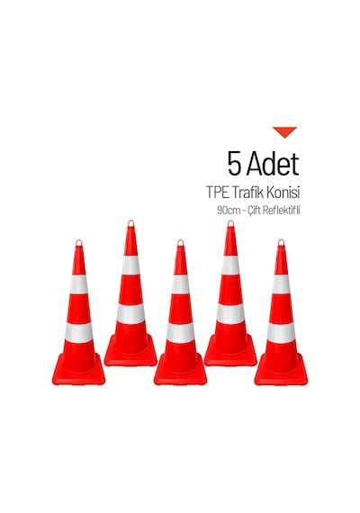 5 Adet Tpe Trafik Konisi 90 Cm Çift Reflektifli Trafik Dubası Seti-3724