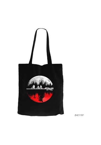 Stranger Things Moon Siyah Kanvas Bez Çanta