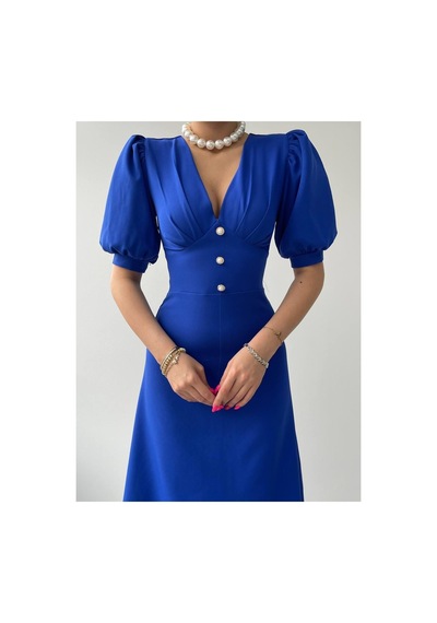 Butik İstanbul Linda Midi Elbise Saks Mavi