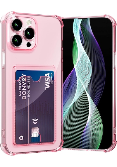 Teknomoda Apple Uyumlu iPhone 16 Pro Kılıf Kartlıklı Anti Şok Korumalı Şeffaf Silikon Pembe Pembe