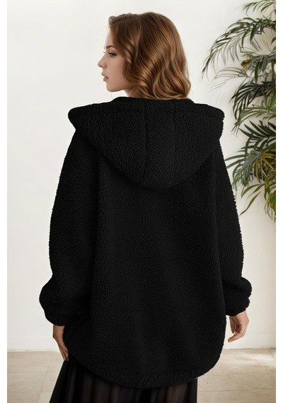 Aclassics Peluş Kuzu Kıvırcık Torba Cepli Kolej Mont Siyah Ks2526 Çok Renkli
