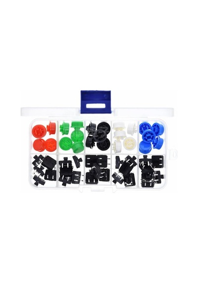 Kutulu 12x12mm 25 Adet Başlıklı Tact Buton Set 4 Pin 5 Renk Dokunmatik Anlık Basmalı Düğme Dvm.101.061