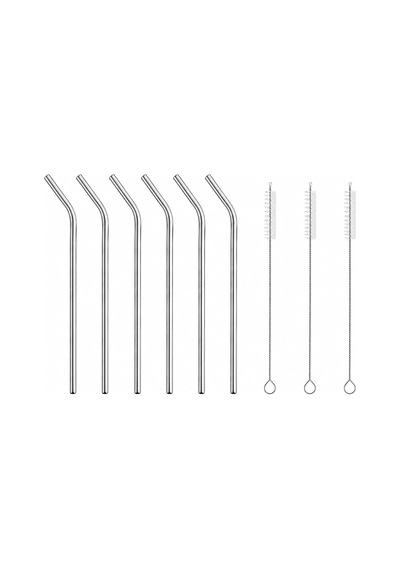 6'li Krom Paslanmaz Metal Pipet Seti 3 Adet Pipet Temizleme Fırçası Hediyeli, Çevre Dostu Metal Pipet, Dayanıkl