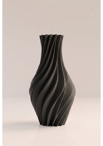Suna Vazo Siyah 20 Cm - Modern Sarmal Burgu Dekoratif Salon Konsol Sehpa Çiçekliği