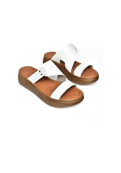 Fox Shoes S291059703 Beyaz Hakiki Deri Kalın Tabanlı Kadın Terlik Beyaz