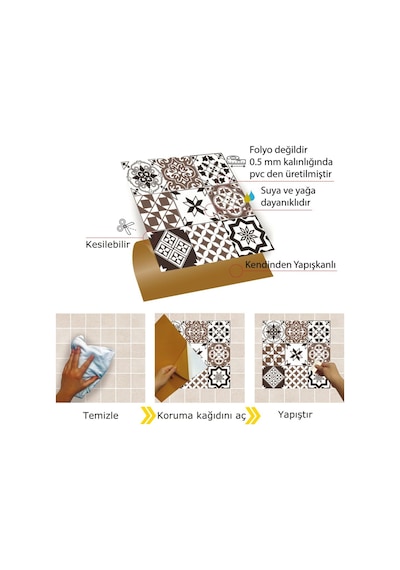 Tink Kendinden Yapışkanlı Karma Kahveli Siyah Desenli Pvc Karo 30