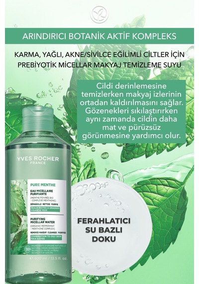 Yves Rocher Micellar Makyaj Temizleme Suyu-karma,yağlı, Eğilimli Cilt-pure Menthe Botanik Kompleks 400ml
