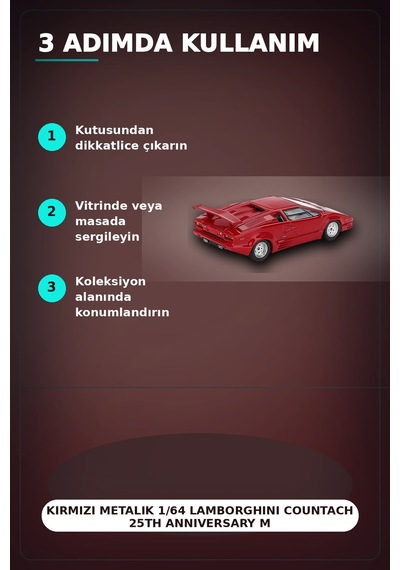Kırmızı Metalik 1/64 Lamborghini Countach 25th Anniversary Model Araba Bx-313387