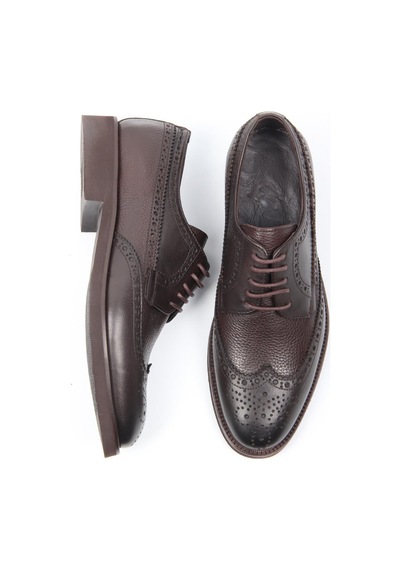 İgs Kahve Deri Klasik Erkek Ayakkabı Brogue Detaylı Bağcıklı Model-16243