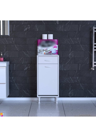 Modilayn Melis 45x88x32,5 Cm Çekmeceli Çamaşır Sepetli Banyo Dolabı Beyaz