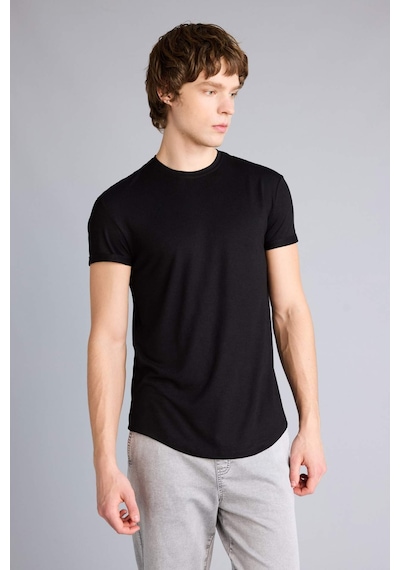 Defacto Long Muscle Fit Bisiklet Yaka Kısa Kollu Tişört N2104az26spbk81 Siyah-bk81