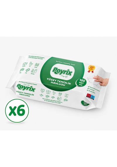 Poyrix Yüzey Temizlik Havlusu Klasik 100'lü X6 6'lı Set