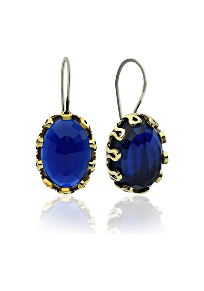 Safir Taşlı Otantik Gümüş Kadın Küpe E10137