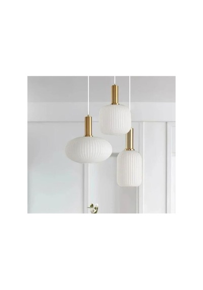 Rustik Modern Üçlü Opal Cam Sarkıt Avize 40cm Metal Gövde Mat Gold Eskitme Siyah