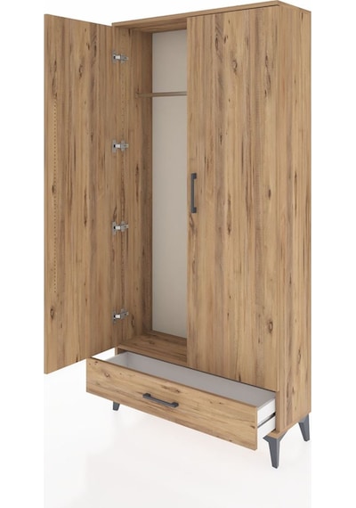 Arges Dolap Tek Raflı Tek Çekmeceli Tek Askılı 88x30x182 Çam-çam Çam