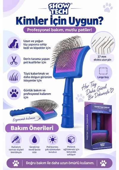Showtech Tuffer Than Tangles Ekstra Uzun Kedi & Köpek Tarama Fırçası Large